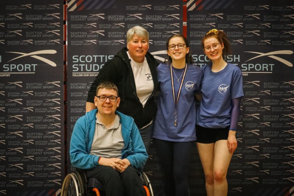 Jordan, Lynne, Hollie and Cait pictured from left to right a the Scottish Student Trampoline Open